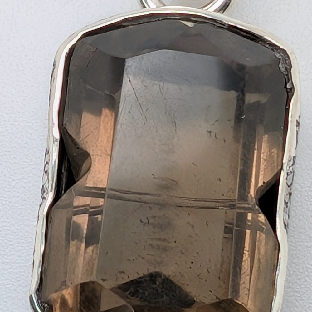 Carved Smoky Quartz Pendant S925 Sterling Silver - Picture 3 of 6